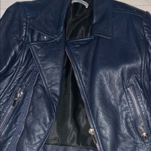 Balenciaga Navy Blue Leather Biker Jacket